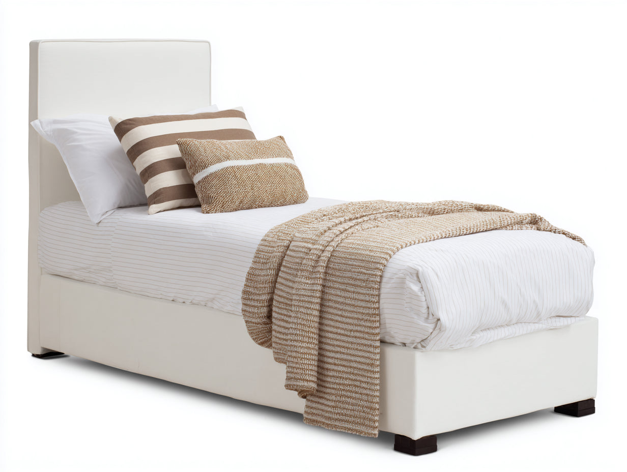 Einzelbett Polsterbett 200x90x105 cm - Cremeweiß und Dunkelbraun - modernes Design mit hohem Kopfteil