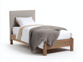 Einzelbett Holzrahmen 200x90x105 cm - Natur-Beige - gepolstertes Kopfteil für Schlafzimmer