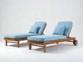 Sonnenliege 2er-Set aus Holz 205 x 72 x 98 cm - Braun und Hellblau - verstellbare Rückenlehnen mit Auflagen und Rollen - für Garten und Terrasse