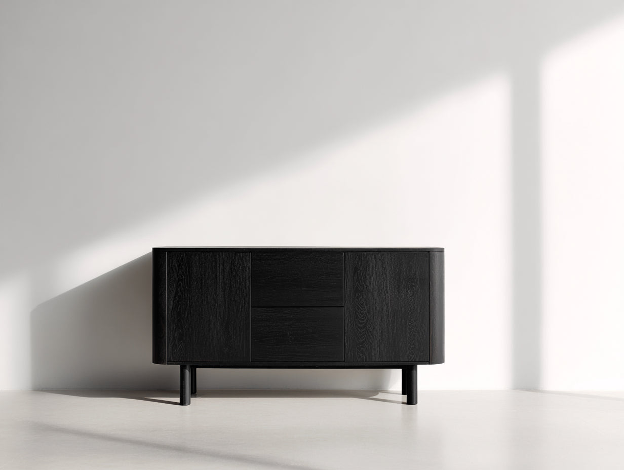 Dielenschränke aus Holzwerkstoff 140x42x78 cm - Schwarz - 2 Türen und 2 Schubladen