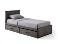 Einzelbett aus Holzwerkstoff 205x105x110 cm - Dunkelbraun-Schwarz - Industriestil mit 2 Schubladen