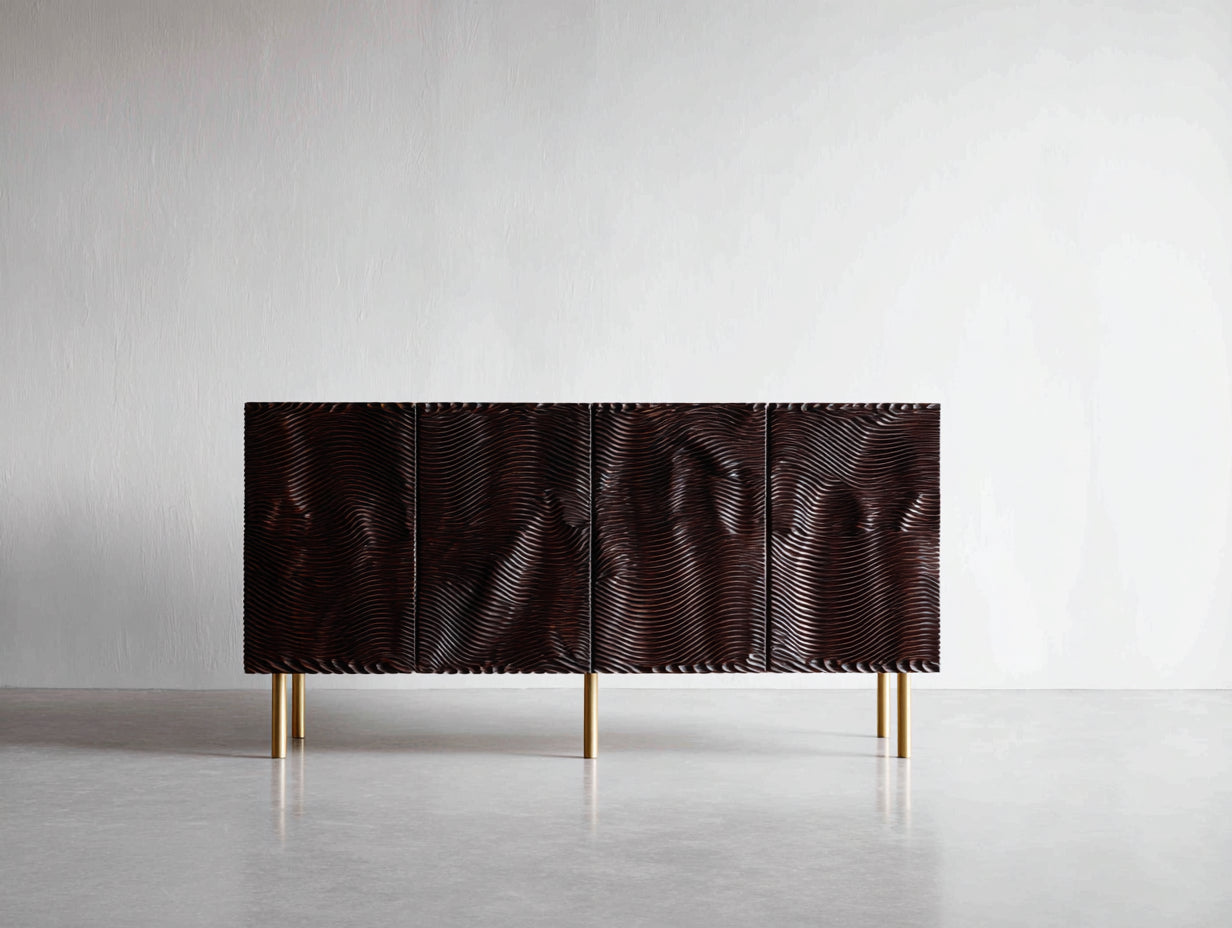 Dielenschränke Holzoptik 160x40x75 cm - Dunkelbraun und Gold - moderner Stauraumschrank