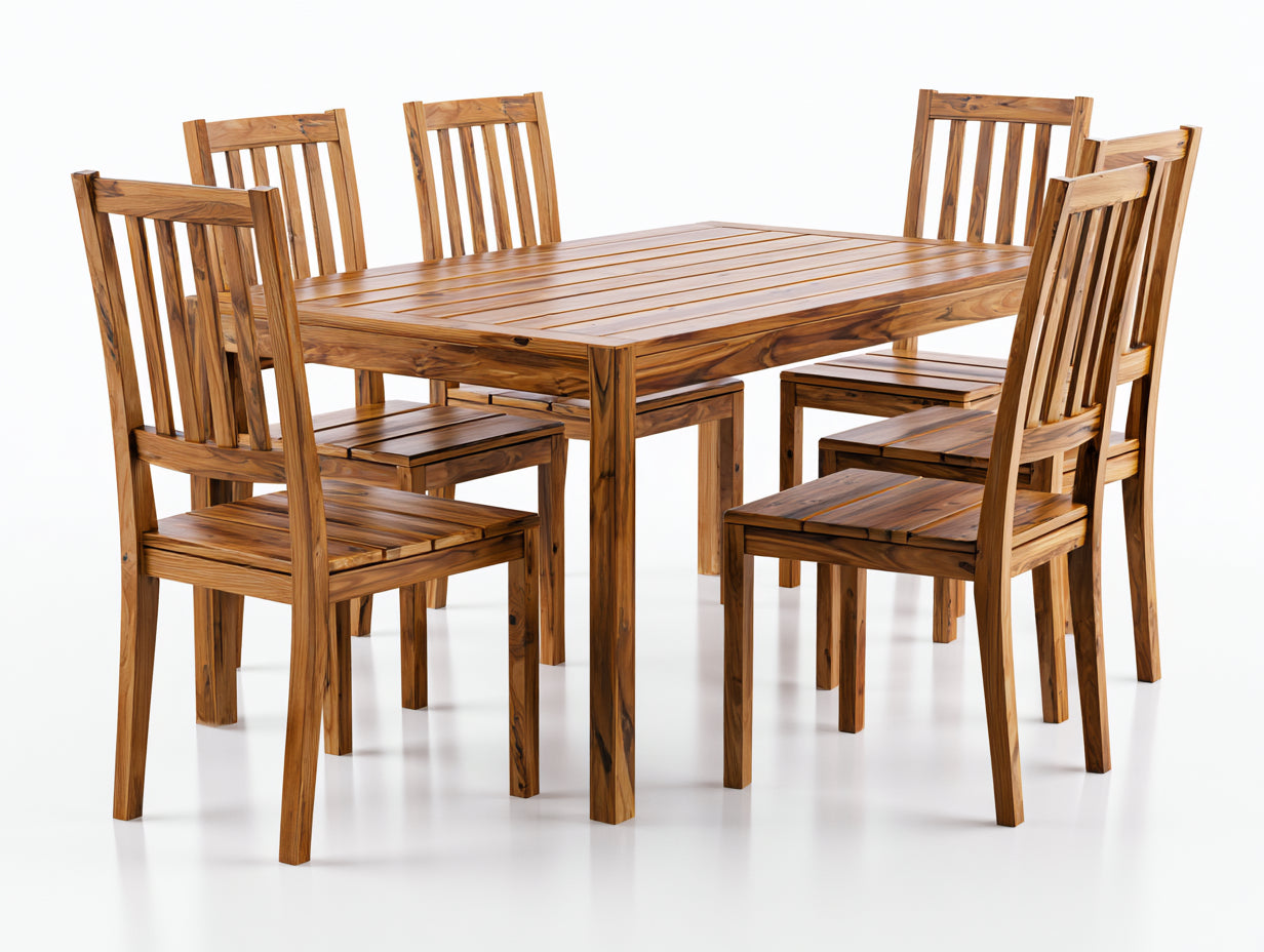 Garten Essgarnituren Holz 160x90x75 cm - Naturbraun - Gartenset mit Tisch und 6 Stühlen