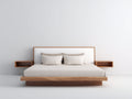 Doppelbett Holzwerkstoff 320x215x105 cm - Natur-Weiss - Modernes Plattformbett mit offenen Ablagen