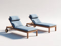 Sonnenliege 2er Set aus Holz 200x70x82 cm - Hellblau-Naturbraun-Schwarz-Orange - verstellbar mit Rollen