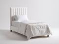 Einzelbett Polsterstoff 205x105x118 cm - Weiß-Schwarz - Modernes Polsterbett mit vertikal gestepptem Kopfteil