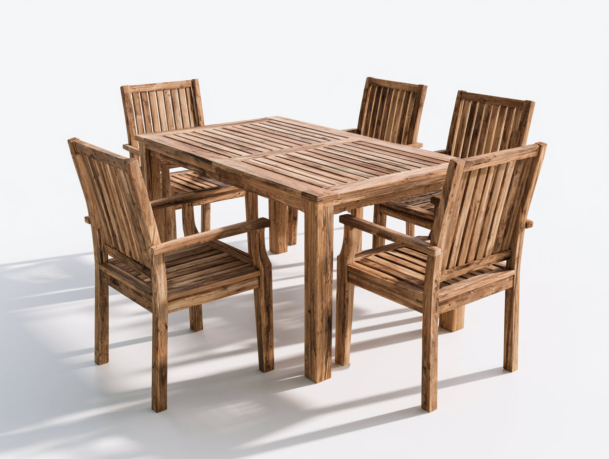 Garten Essgarnituren Holz 150x90x75 cm - Naturbraun - modernes Gartenset mit 5 Stühlen