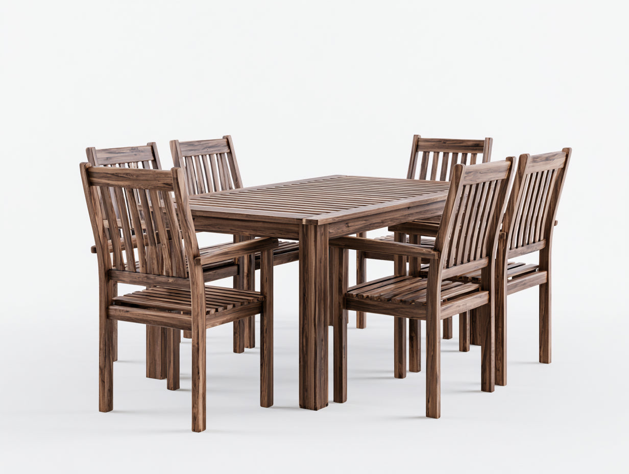 Garten Essgarnituren aus Massivholz 150x90x75 cm - Braun - 7-teilig mit 6 Stühlen