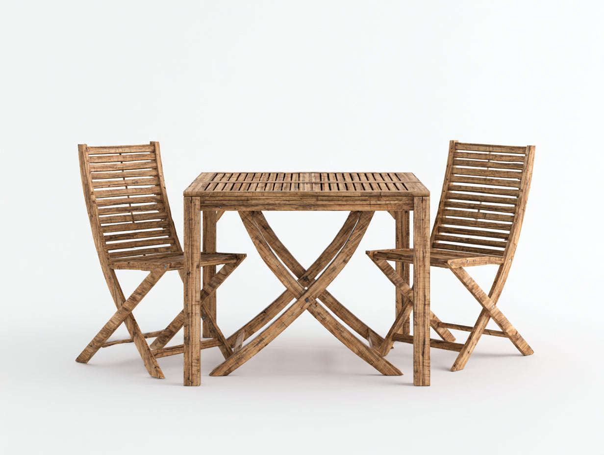 Garten Essgarnituren aus Holz 120x70x75 cm - Naturbraun - rechteckiger Tisch mit 2 Klappstühlen