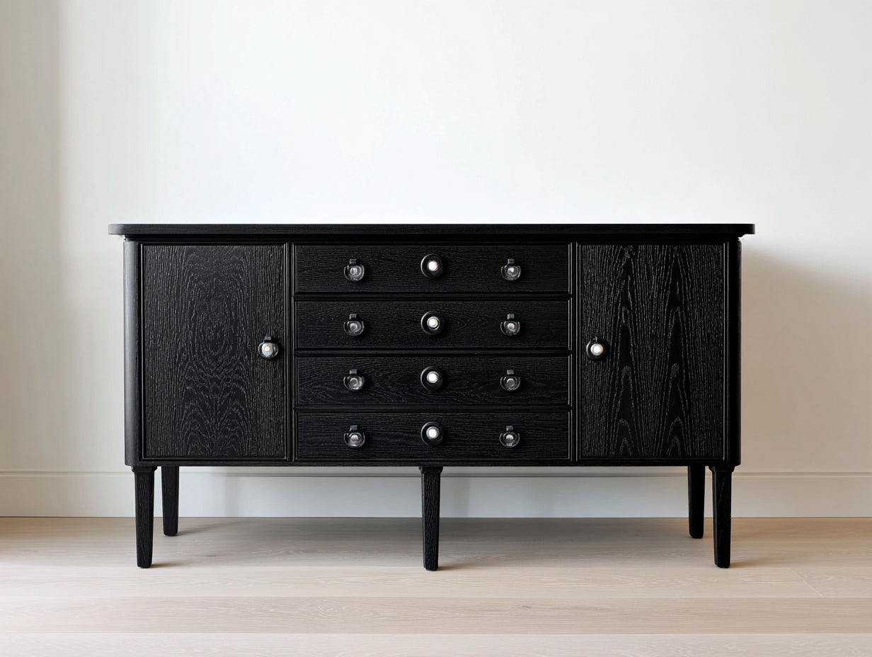 Dielenschränke aus Holzwerkstoff 150x42x85 cm - Schwarz - 2 Türen und 4 Schubladen
