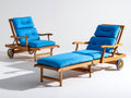 Sonnenliege 2er-Set aus Holz 200 x 75 x 105 cm - Natur und Blau - verstellbare Rückenlehnen mit Armlehnen und Rollen - für Garten und Terrasse