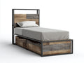 Einzelbett aus Metall und Holzwerkstoff 210 x 100 x 135 cm - Braun und Schwarz - 2 Bettkästen - industrielles Design für das Schlafzimmer