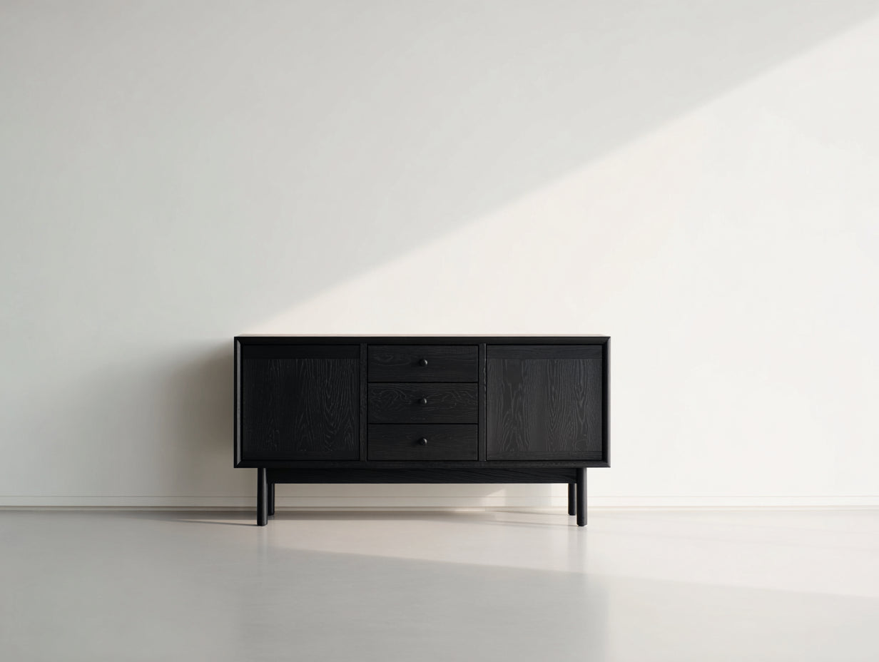 Dielenschränke aus Holzwerkstoff 140 x 40 x 78 cm - Schwarz - 2 Türen und 3 Schubladen - modernes Holzdekor für den Flur