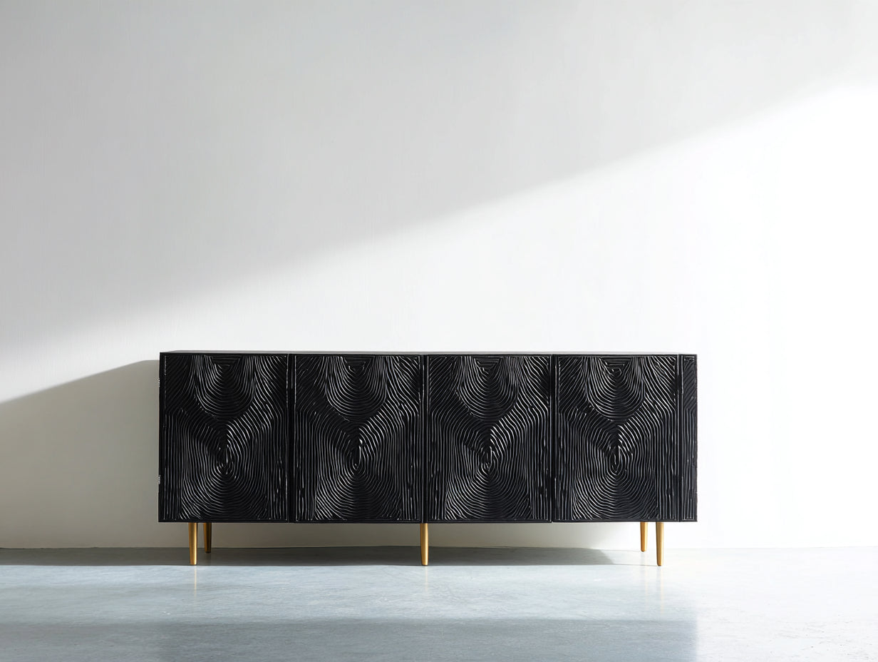 Dielenschränke aus Holzwerkstoff 180 x 40 x 78 cm - Schwarz und Gold - 4 Türen - reliefierte Fronten für den Flur