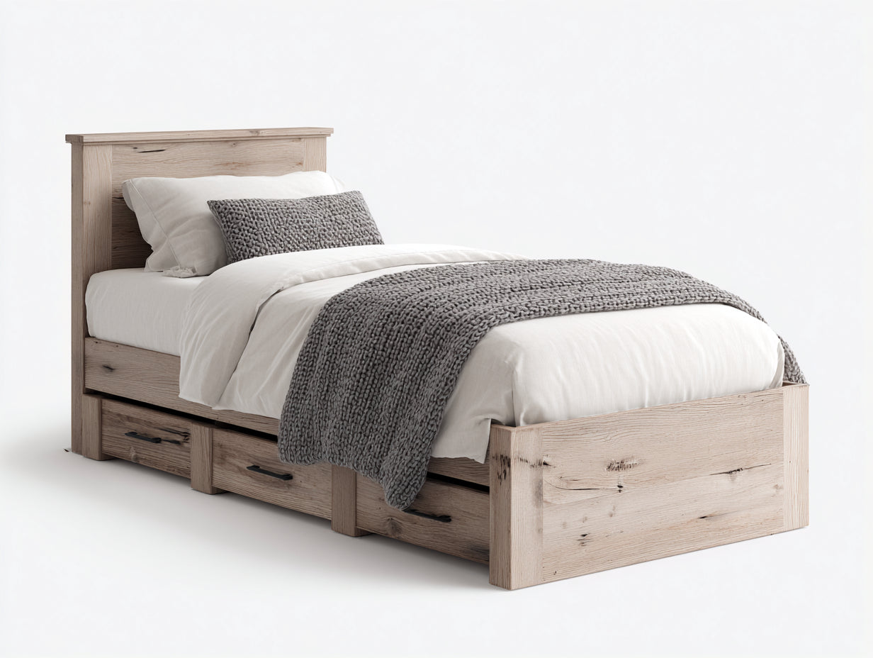 Einzelbett aus Holzwerkstoff 205x105x110 cm - Hellbraun - Landhausstil mit 3 Schubladen