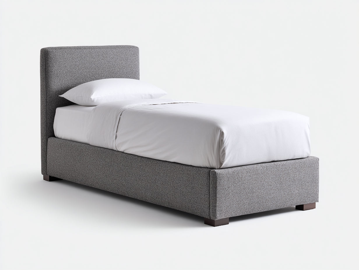 Einzelbett mit Stoffbezug 205x105x110 cm - Grau-Dunkelbraun - Gepolstertes Kopfteil