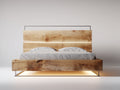 Doppelbett Holzwerkstoff 218x188x112 cm - Natur-Grau - Modernes Bett mit Kopfteil und Lichtleiste