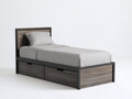 Einzelbett aus Holzwerkstoff 200x90x100 cm - Grau-Schwarz - Holzoptik mit Kopfteil und 2 Schubladen