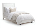 Einzelbett Polsterstoff 205x105x125 cm - Weiß-Silber-Schwarz - Modernes Polsterbett mit Nagelkopf Kopfteil