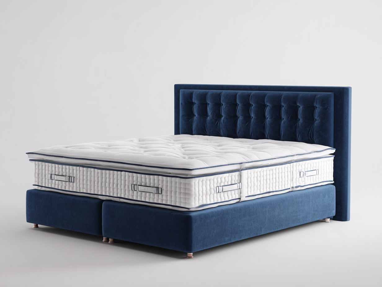Doppelbett Polsterbett 200x180x125 cm - Dunkelblau und Weiß - modernes Boxspring Design