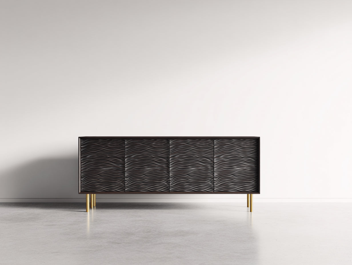Dielenschränke Holzwerkstoff 180x40x75 cm - Dunkelbraun-Gold - Moderner Flurschrank mit 4 Türen