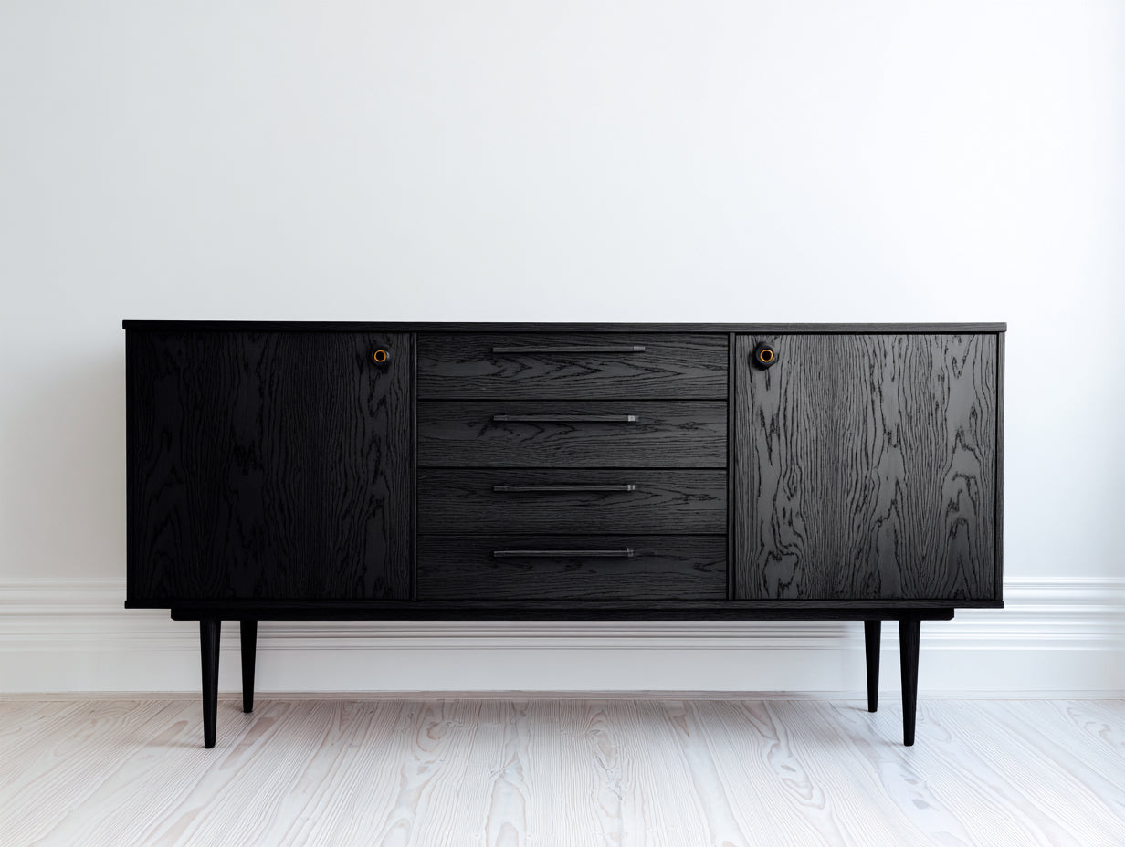 Dielenschränke Holzwerkstoff 160x40x80 cm - Schwarz-Gold - Moderner Flurschrank mit Türen und Schubladen
