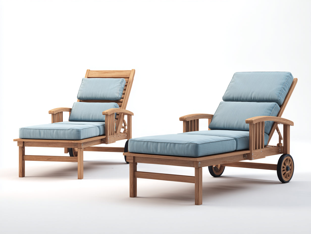 Sonnenliege 2er Set aus Holz 198x68x88 cm - Hellblau-Naturbraun-Schwarz - verstellbare Rückenlehne mit Rollen