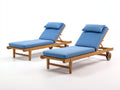 Sonnenliege 2er-Set aus Holz 200 x 70 x 95 cm - Natur und Blau - verstellbare Rückenlehnen und Transportrollen - für Garten und Terrasse