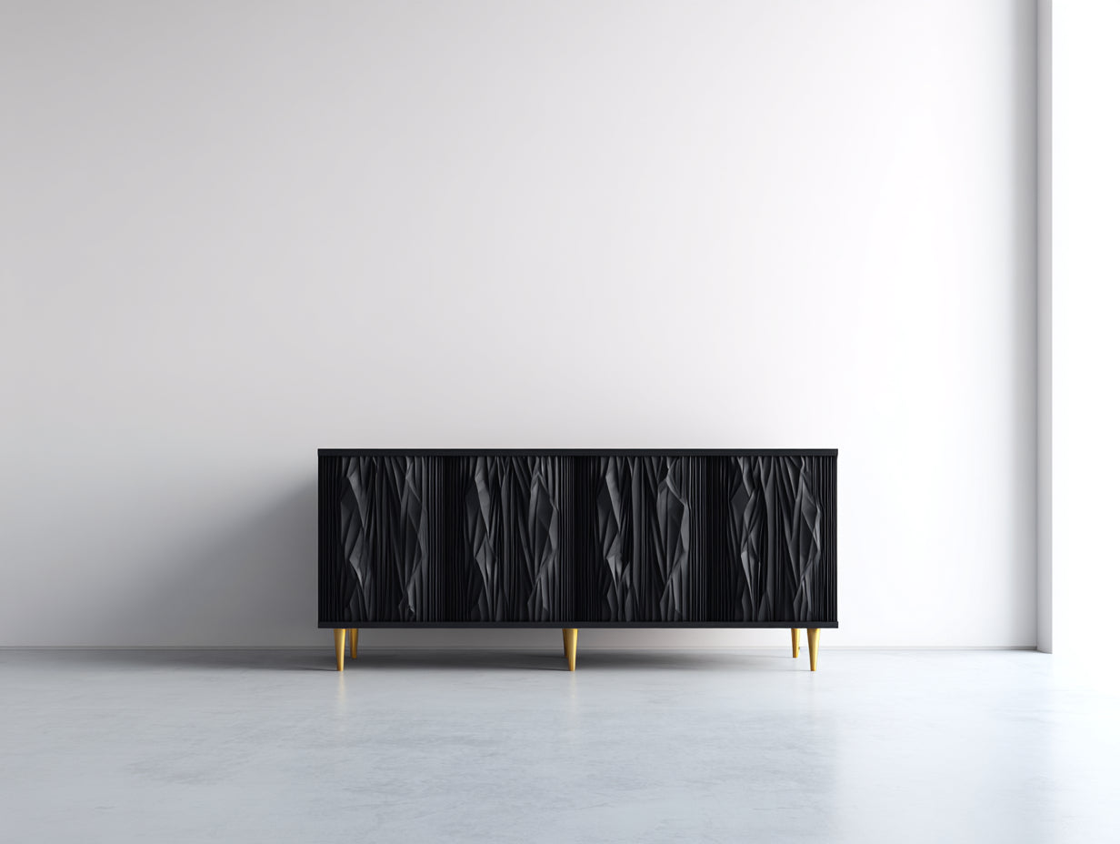 Dielenschränke aus Holzwerkstoff 180x40x70 cm - Schwarz-Gold - strukturierte Front mit Metallbeinen